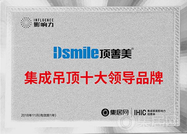 顶善美净化吊顶荣获“2018年度集成吊顶十大领导品牌”