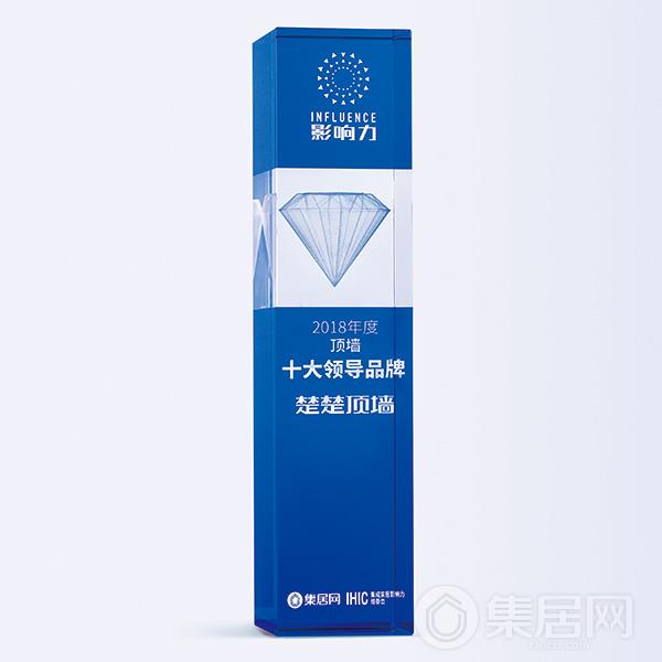 楚楚顶墙“2018年度顶墙十大领导品牌”奖杯